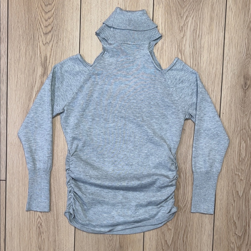 Heart-N-Crush Gray Cold Shoulder Turtleneck Sweater - Picture 4 of 9